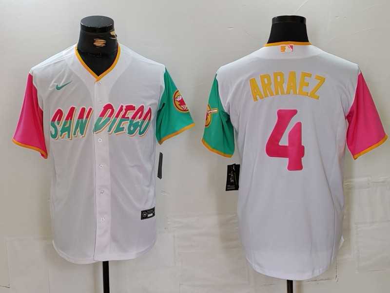 Men's San Diego Padres #4 Luis Arraez White 2023 City Connect Cool Base Stitched Jersey,We sell and wholesale Men's San Diego Padres #4 Luis Arraez White 2023 City Connect Cool Base Stitched Jersey on line form chian!